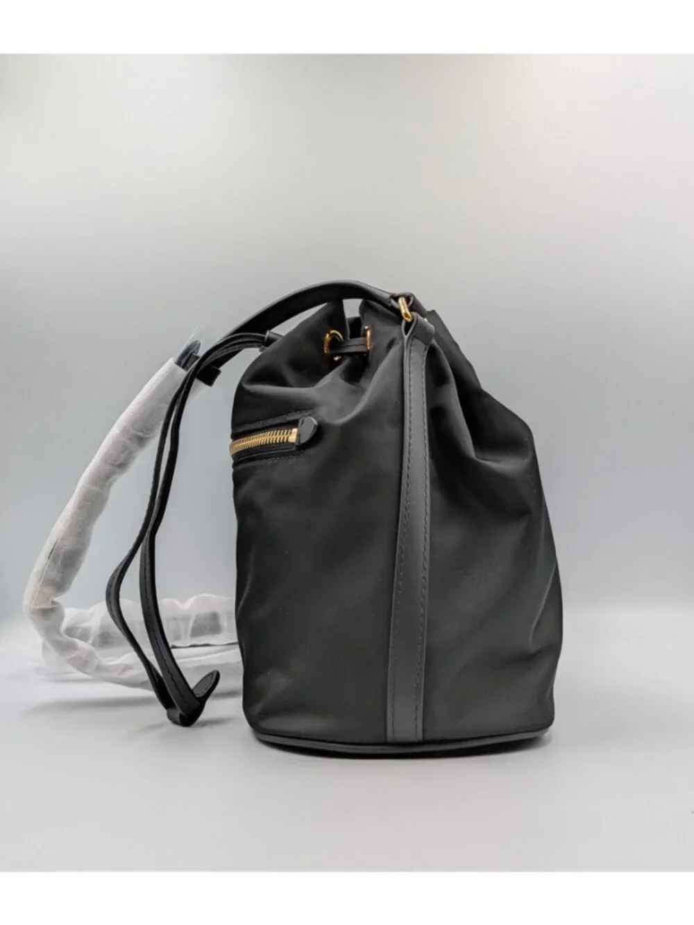 Burberry Drawstring Pouch Nylon Mini Bucket Crossbody Bag Black 8121464